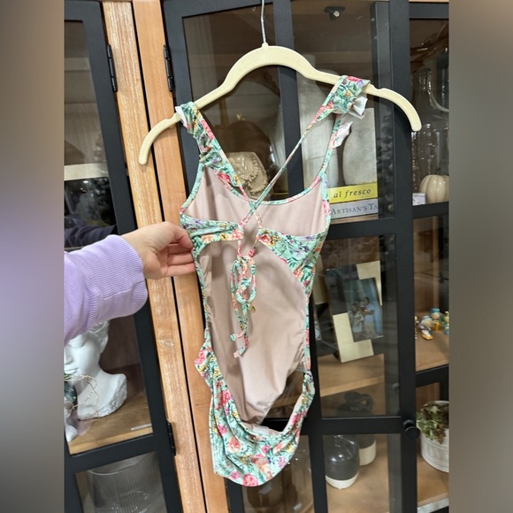 PQ Swim one piece swimsuit Amanda Stanton Kinsley Ruffle Green Floral Strappy - Picture 5 of 8